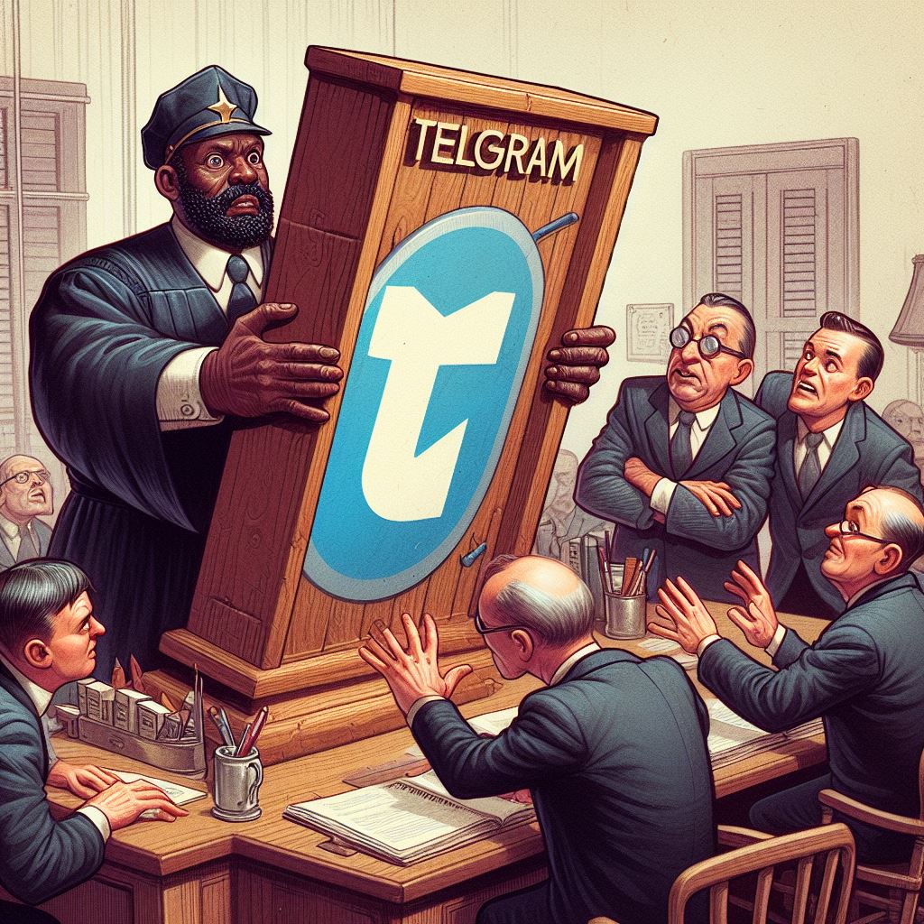 un juez intentando bloquear con el logo de telegram